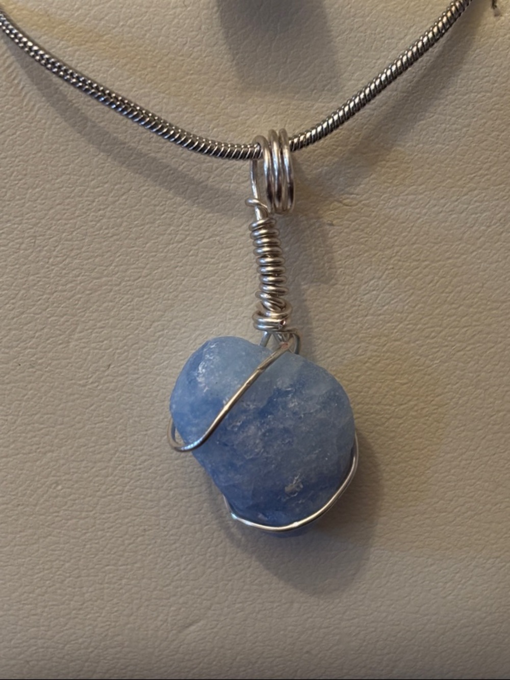 Handcrafted Blue Opalite Wire-Wrap Pendant Necklace
